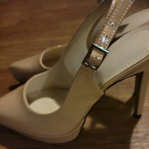 Cream Stiletto Heels with Slingback Strap